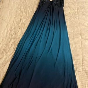 Evan Picone turquoise ombré gown with beaded bodice